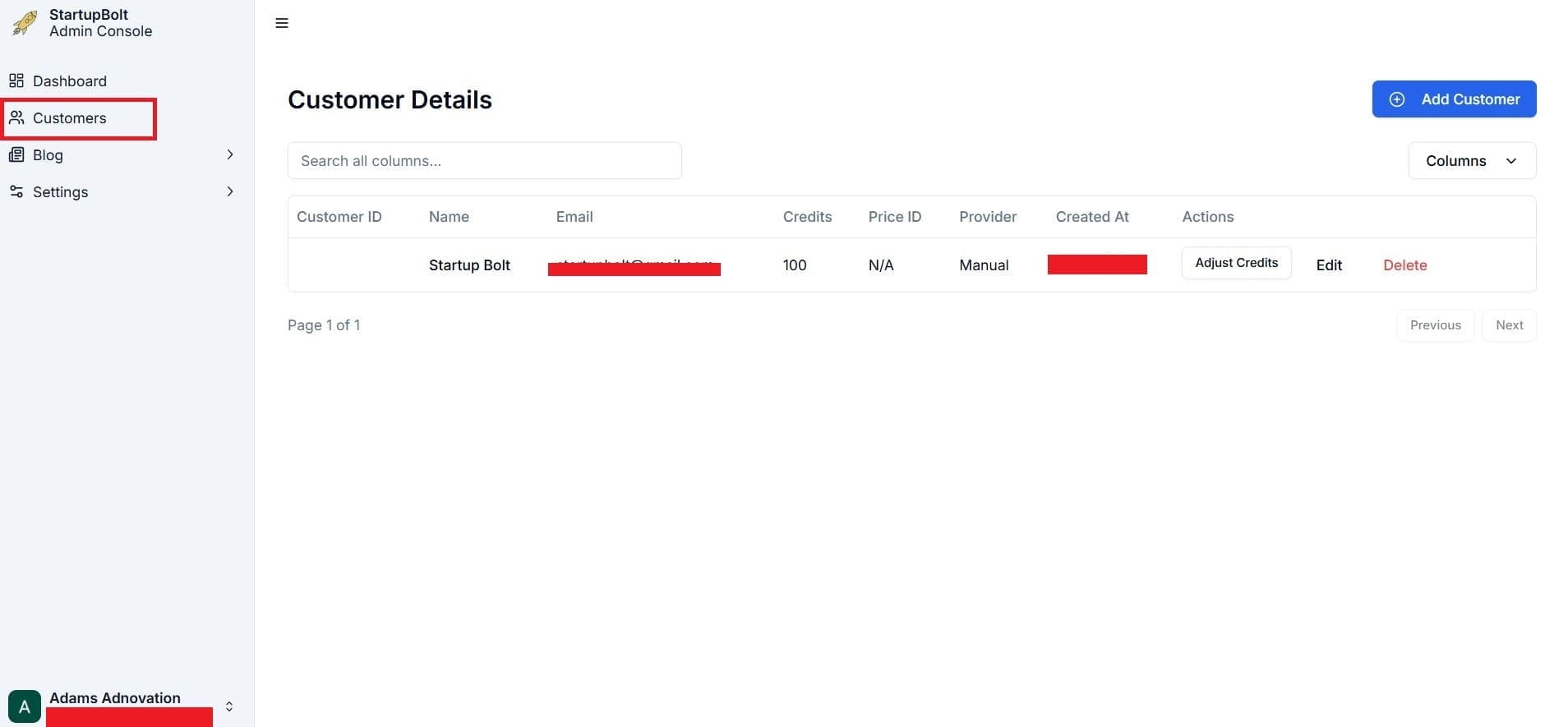 Customers Page