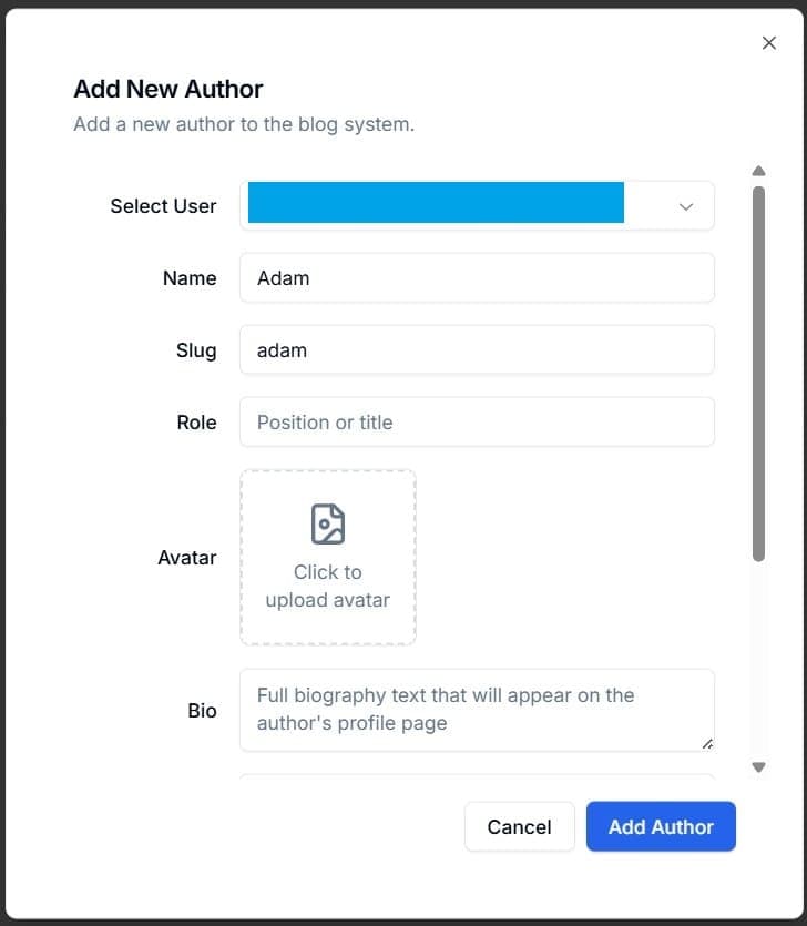 Author Details Form