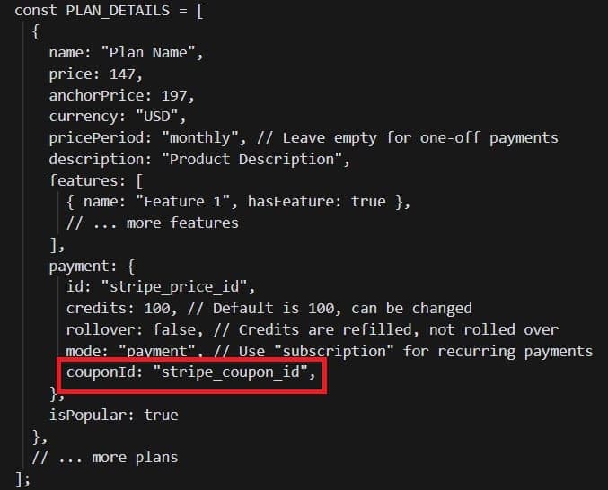 Updating settings.js for Stripe coupon