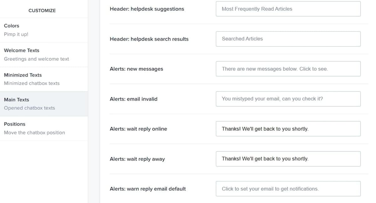 Customize Alert Messages