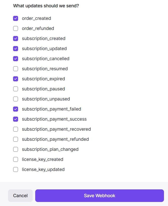 Create webhook screenshot 2