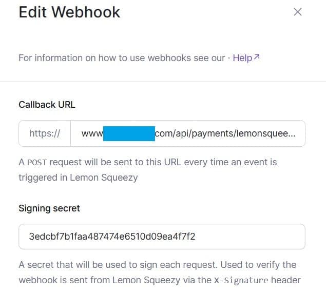 Create webhook screenshot live endpoint