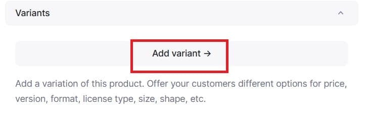 Add Variants screenshot