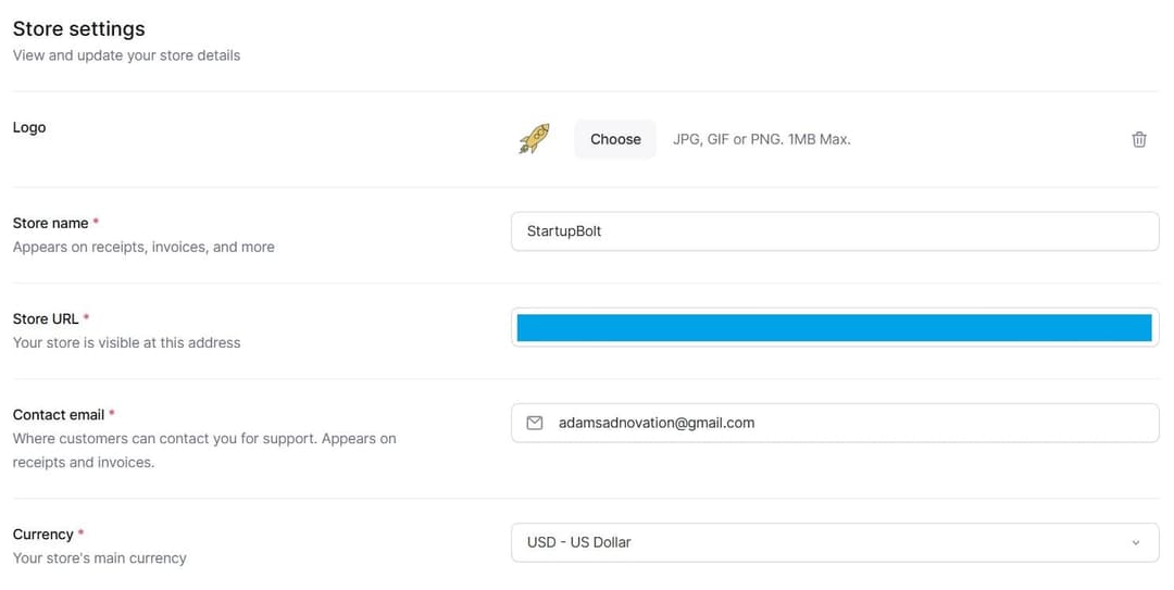 Business details form screenshot